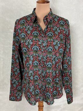 J. Crew Liberty Red, Blue, Green & Black Cotton Perfect Shirt Primrose Floral 14